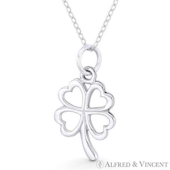 4-Heart Shamrock Leaf Irish Luck Charm Pendant in .925 Sterling Silver - Picture 1 of 1